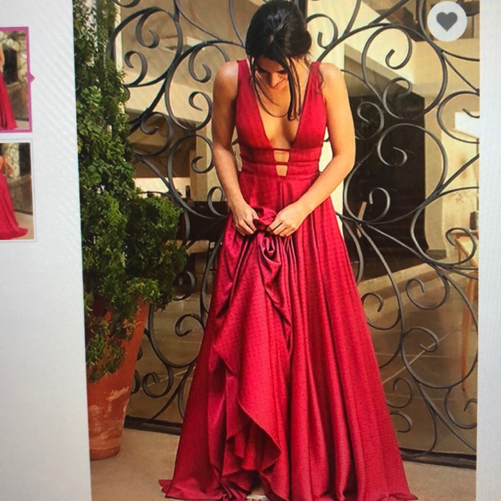 Long red low-cut prom dress- never worn
